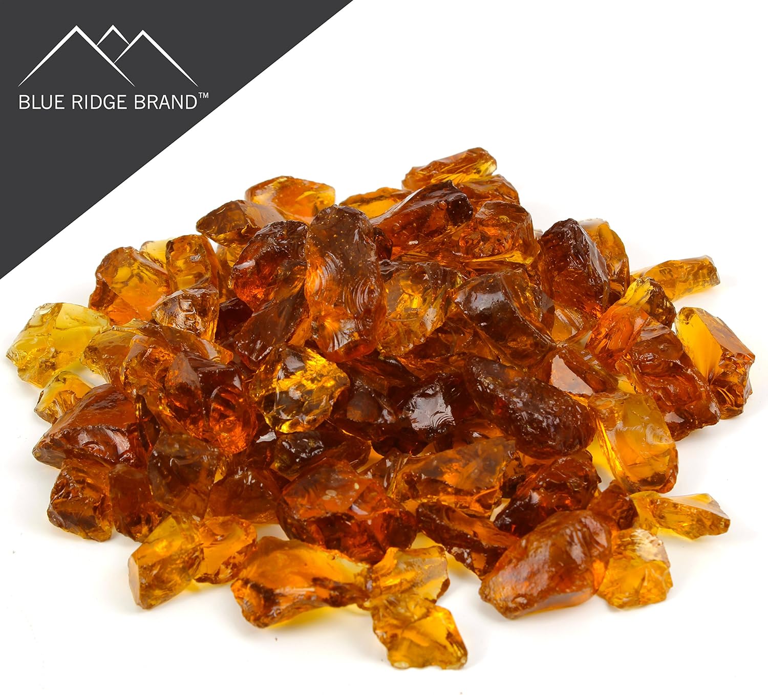 Fire Pit Glass - Fire Glass for Fire Pit - Firepit Glass Rock - Glass Stones - Fire Pit Glass Rocks - Gas & Propane Fire Pit & Fireplace Glass (50 Pound, Light Amber)