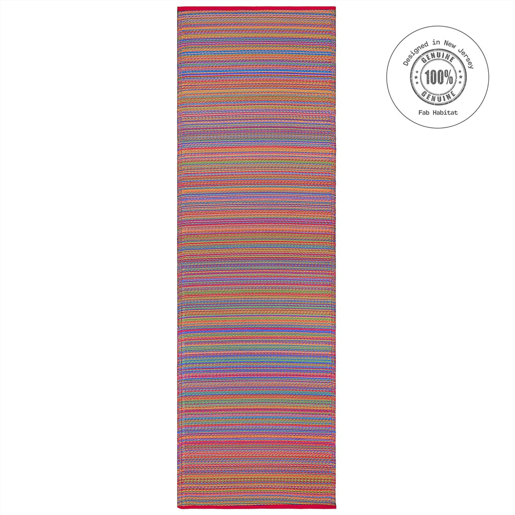 Fab Habitat Outdoor Rug - Waterproof, Fade Resistant, Crease-Free - Premium Recycled Plastic - Striped - Porch, Deck, Balcony, Hallway, Poolside - Cancun - Multicolor - 2.5 x 8 ft Runner