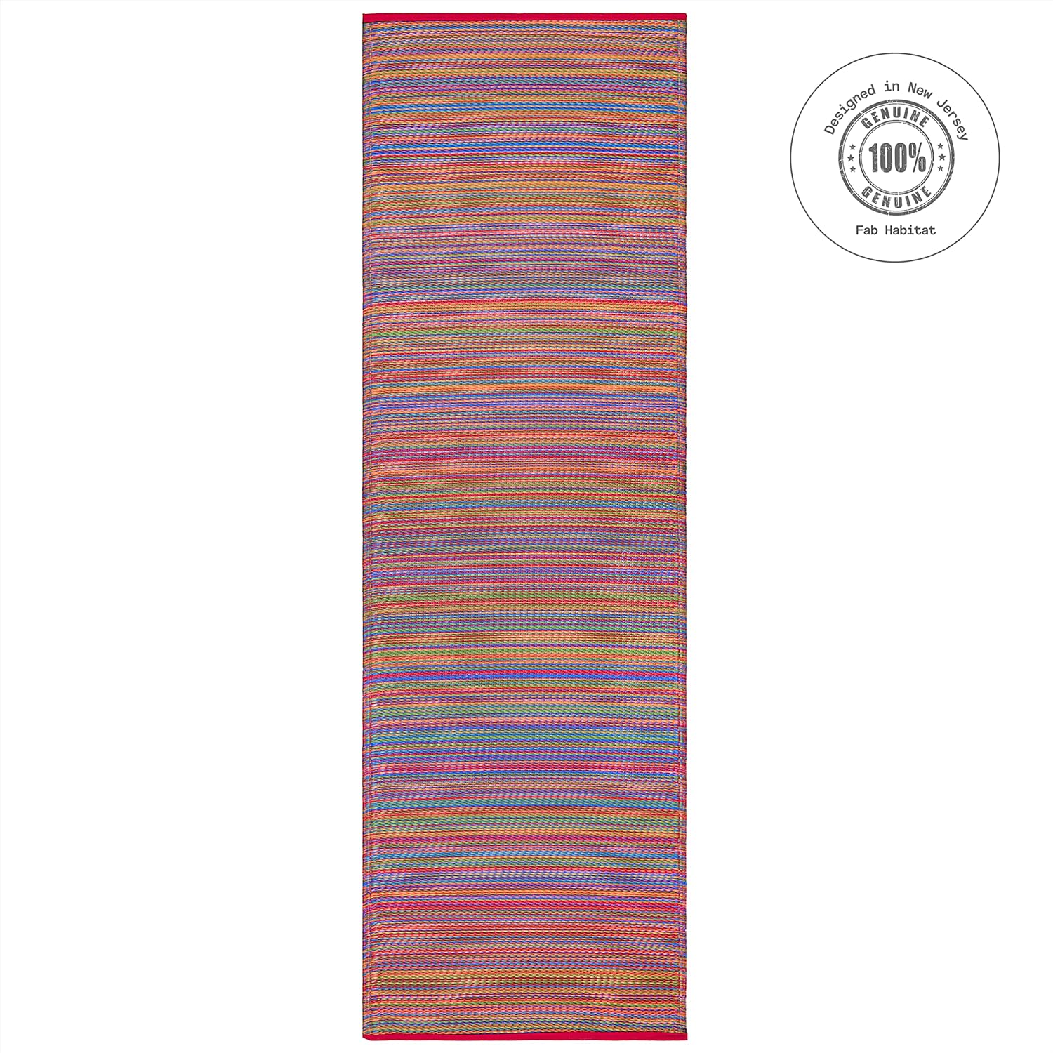 Fab Habitat Outdoor Rug - Waterproof, Fade Resistant, Crease-Free - Premium Recycled Plastic - Striped - Porch, Deck, Balcony, Hallway, Poolside - Cancun - Multicolor - 2.5 x 8 ft Runner