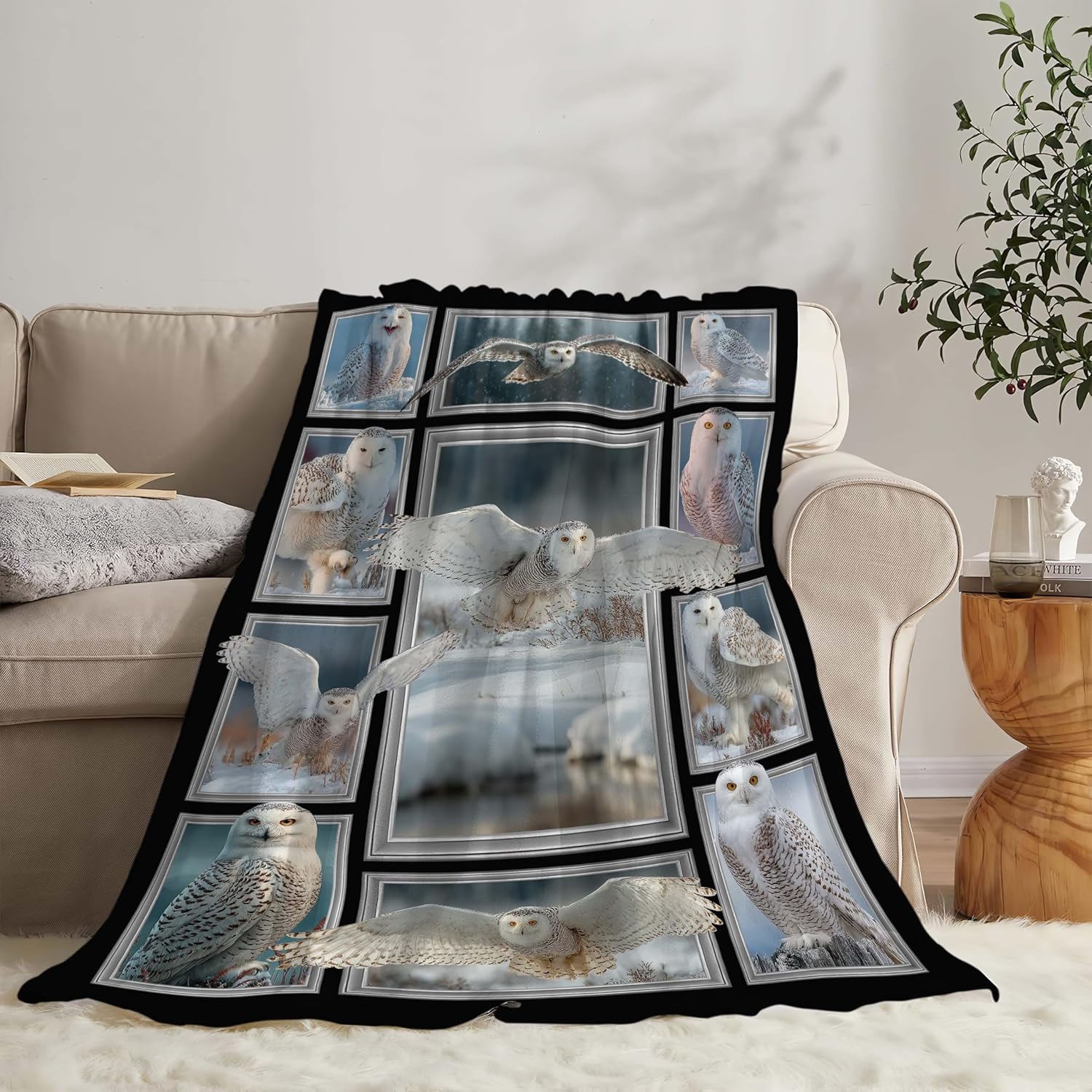 White Owl Throw Blanket White Owl Stuff Gifts for Kids Girls Boys Adults Women Men Soft Cozy Warm Plush Fluffy Fuzzy Fleece Blanket Decor 60''X80''