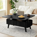 3 in 1 Lift Top Coffee Table, Fluted Convertible Coffee Tables Converts to Dining Tables, Modern Oval Wooden Center Table with Storage for Living Room Office Small Space, Partial Assembly (Black)