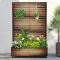 FENCY Metal Raised Garden Bed with Wheels and Trellis,73"x47"x16" Planter Box for Climbing Plants, Vegetables & Vines, Features Privacy Screen and Drainage Holes (Vintage Wood Color)