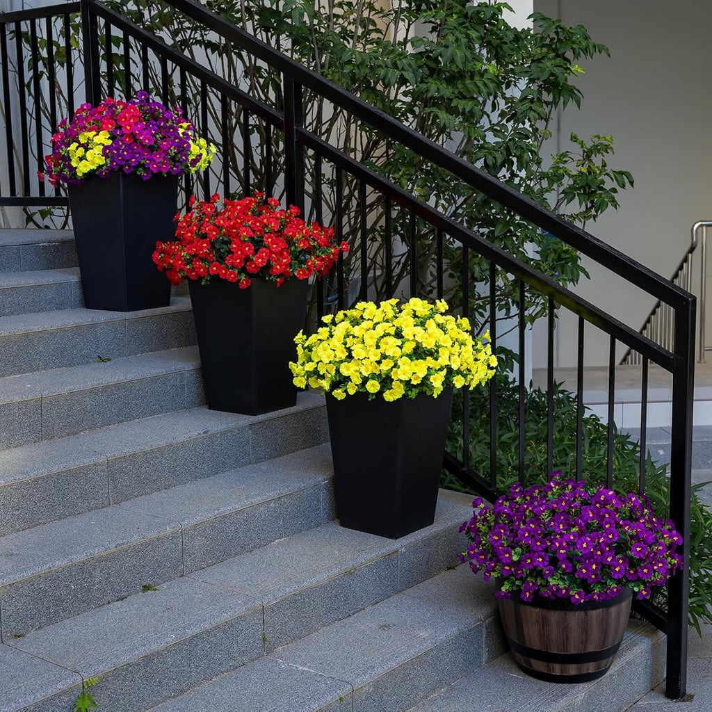 Artificial Faux Flowers for Outdoor 16 Bundles Boxwood Fake Morning Glory for Planter,UV Resistant Fake Flowers for Home Porch Patio Outside（Yellow）