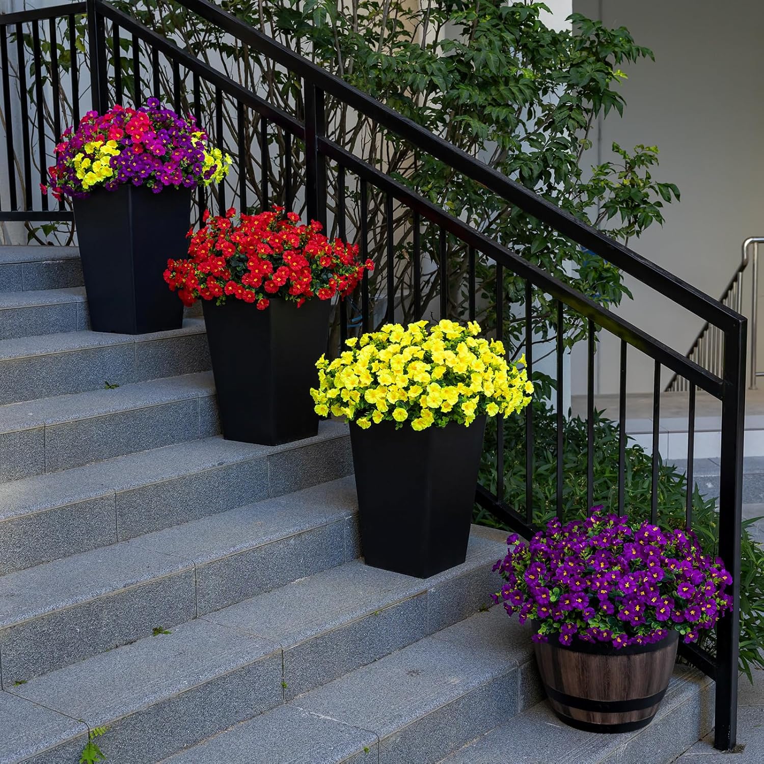 Artificial Faux Flowers for Outdoor 16 Bundles Boxwood Fake Morning Glory for Planter,UV Resistant Fake Flowers for Home Porch Patio Outside（Yellow）