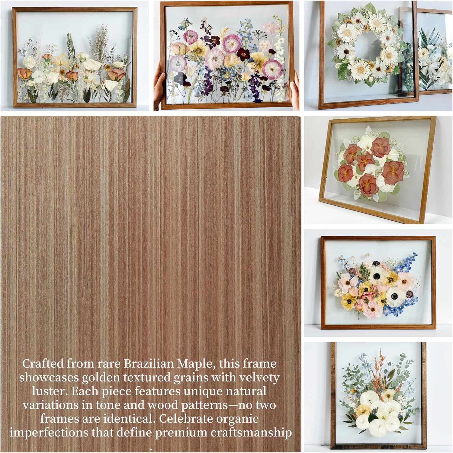 Floating Frame 16x20 Real Double Glass Floating Picture Frame 18x24 Shadow Box Pressed Flowers Frames Floater Maple Wood Frame 16x20 Bouquet Frames For Wedding Memory