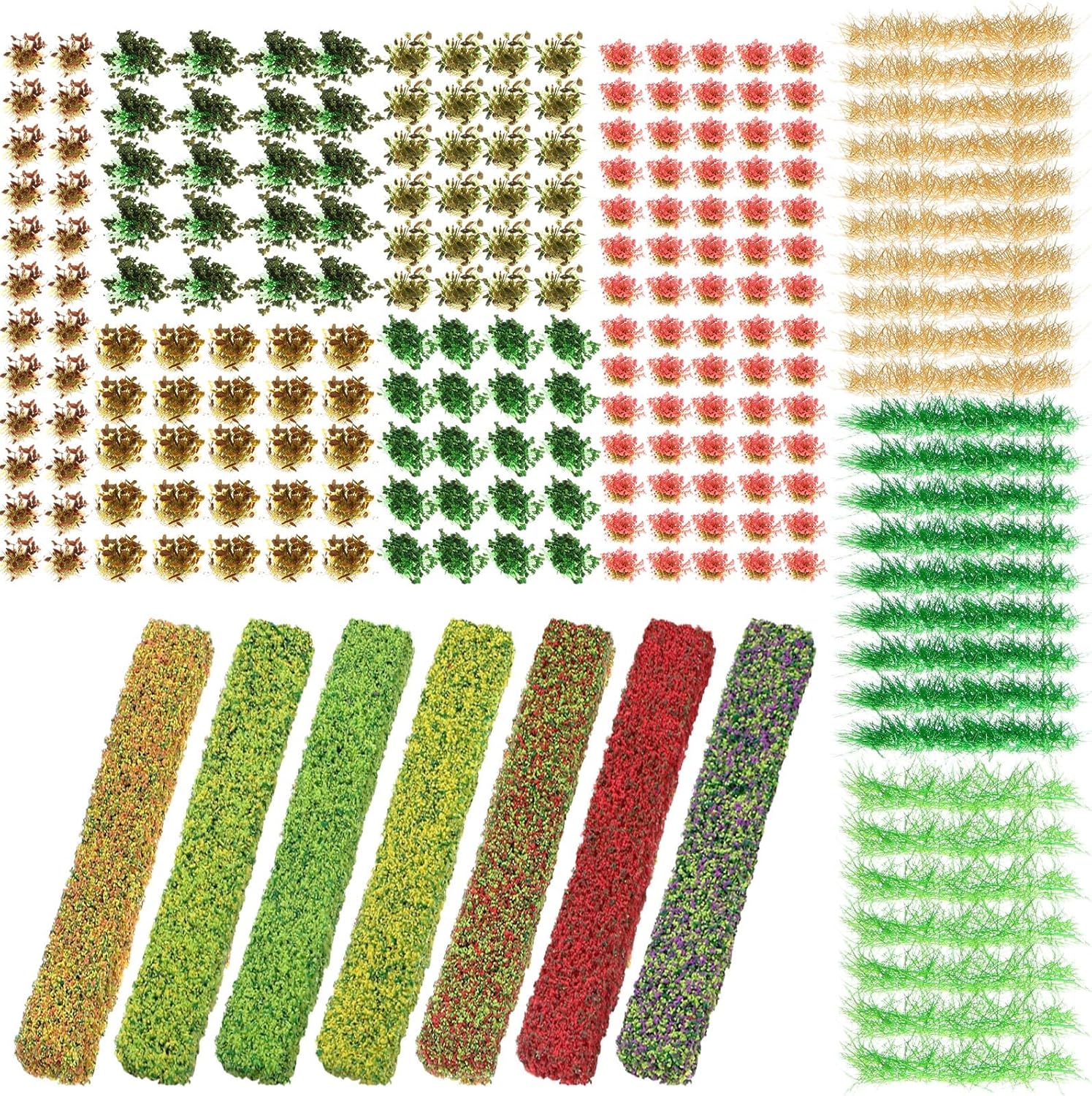 Redbaker 288 Pcs Static Grass Tuft Flower Cluster Vegetation Groups Self Adhesive Artificial Model Grass Tufts DIY Miniature Colorful Flower for Terrain Railway Scenery Table Landscape (Mixed Style)