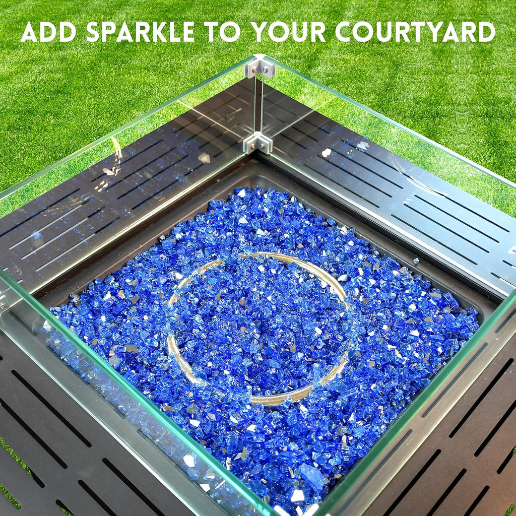 GasSaf 1/4 Inch Fire Glass Reflective Tempered Fireglass Cut Crushed FireGlass for Fire Pit, Fireplace, Replaces Existing Gas Logs & Lava Rocks (20 Pound)(Cobalt Blue Reflective)