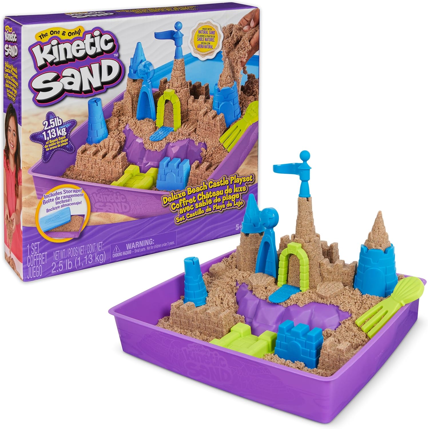 Kinetic Sand, Deluxe Beach Castle Playset with 2.5lbs Play Sand, Tools & Molds, Sensory Toys, Stocking Stuffers for Kids Ages 3 and up