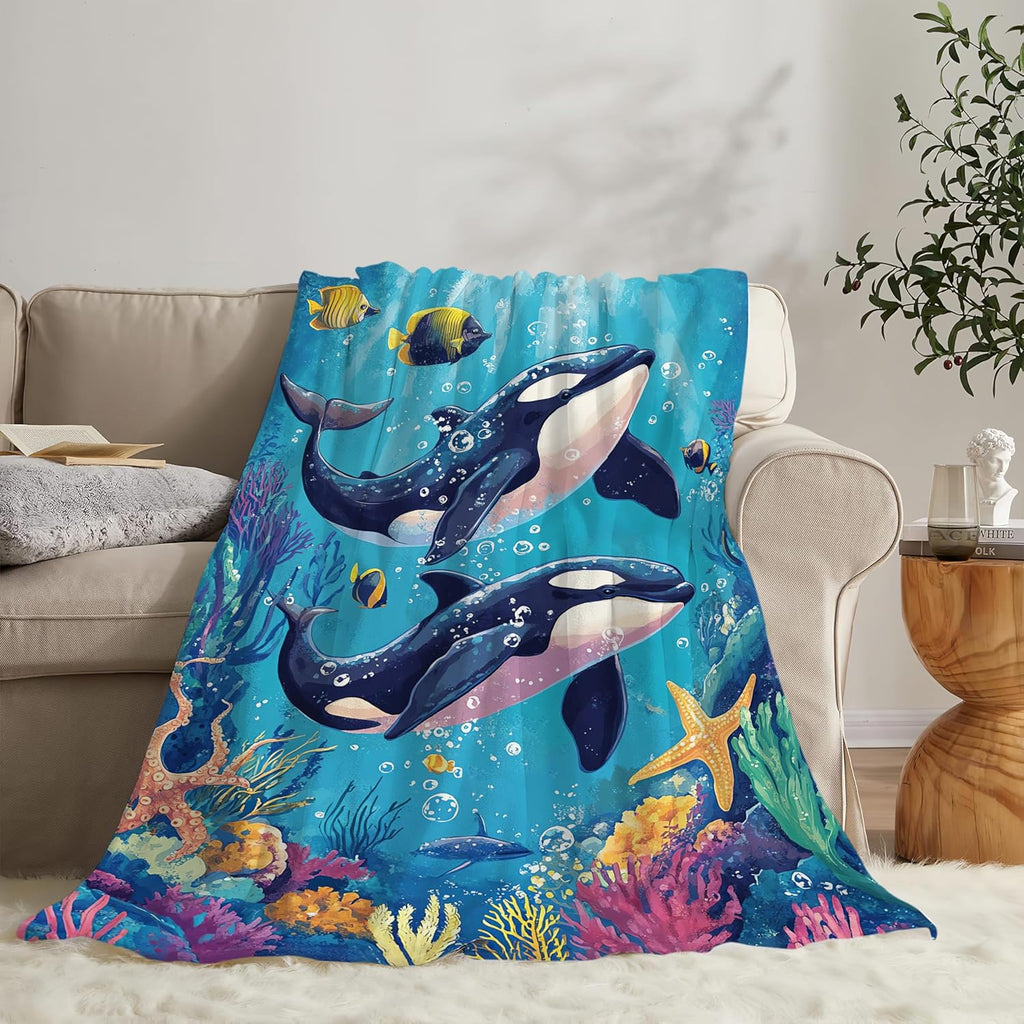 Whale Throw Blanket Ocean Whale Stuff Gifts for Kids Girls Boys Adults Women Man Soft Cozy Warm Plush Fluffy Fuzzy Fleece Blanket Decor 60''X80''