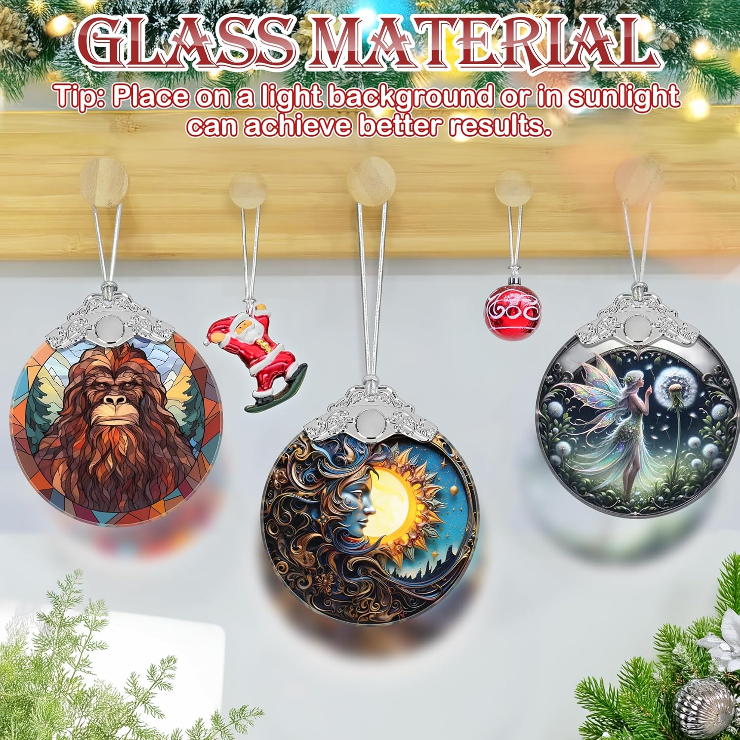 Christmas Ornament, 2025 Ornaments for Christmas Tree, Stained Glass Hanging Ornament, Holiday Ornaments, Unique Gift Idea - Sun and Moon Together