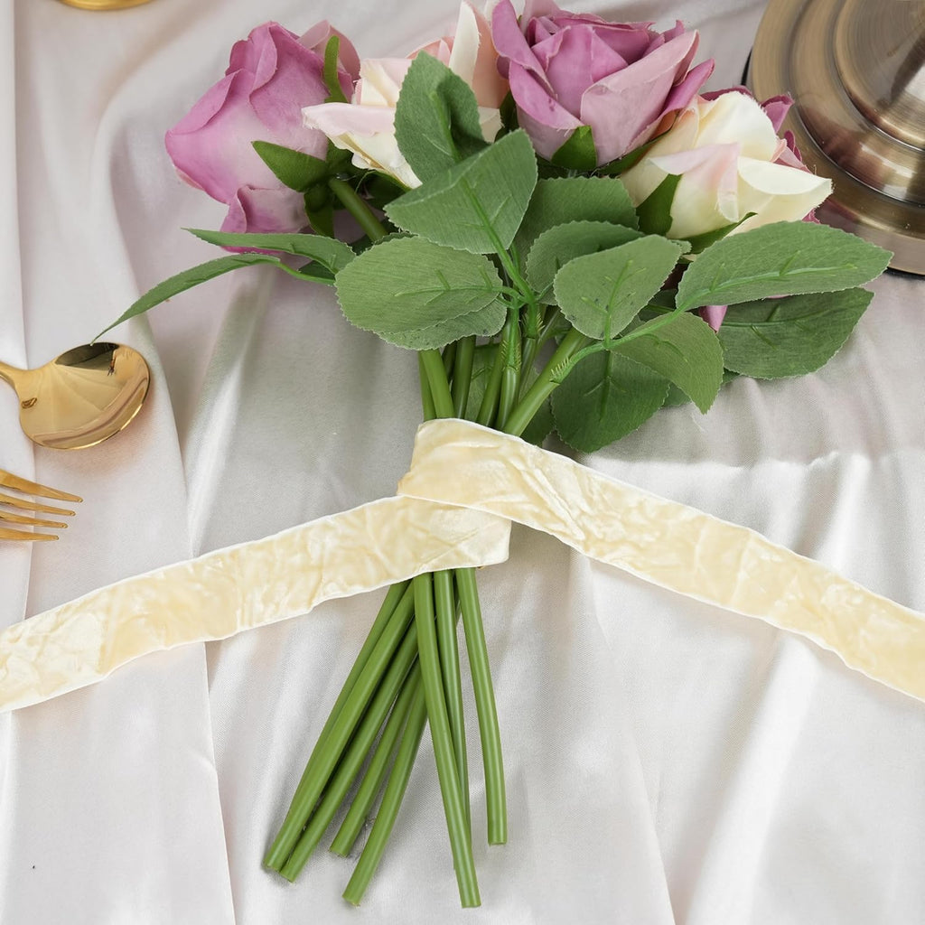 MAYREEL 1 Inch Ivory Crushed Velvet Ribbon Light Cream Vintage for Flower Bouquets Wedding Invitations Crafts Gift Wrapping Party Favor Boxes 10 Yards