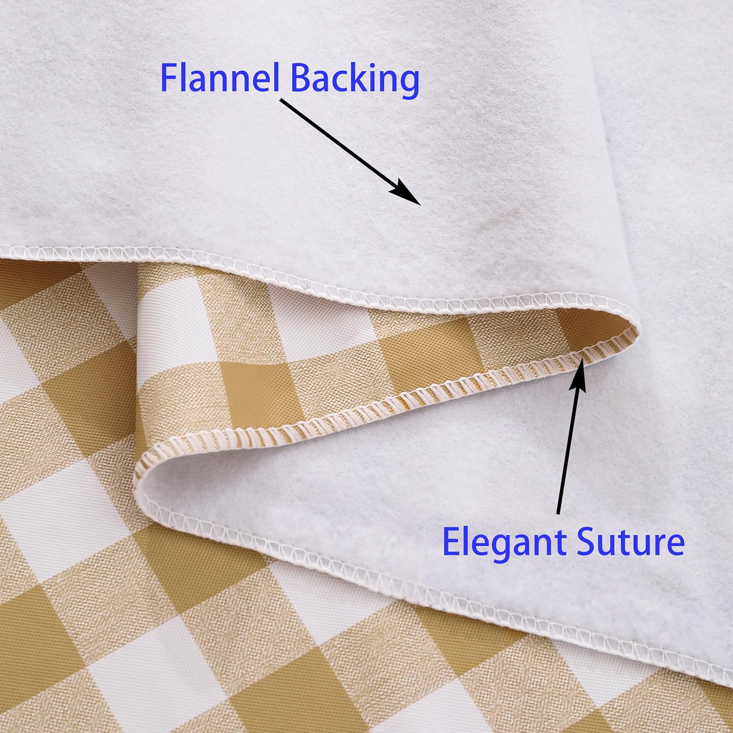 Heavy Duty Vinyl Tablecloth with Flannel Backing Waterproof Oil-Proof Plastic Table Cloth Stain-Resistant Wipeable Rectangle or Square Table Cover for Indoor and Outdoor (Khaki Checkered, 60x102 Inch)