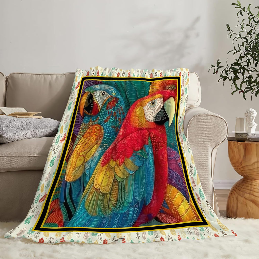 Parrot Bird Throw Blanket Macaw Stuff Gifts for Kids Girls Boys Adults Women Men Soft Cozy Warm Plush Fluffy Fuzzy Fleece Blanket Decor 60''X80''