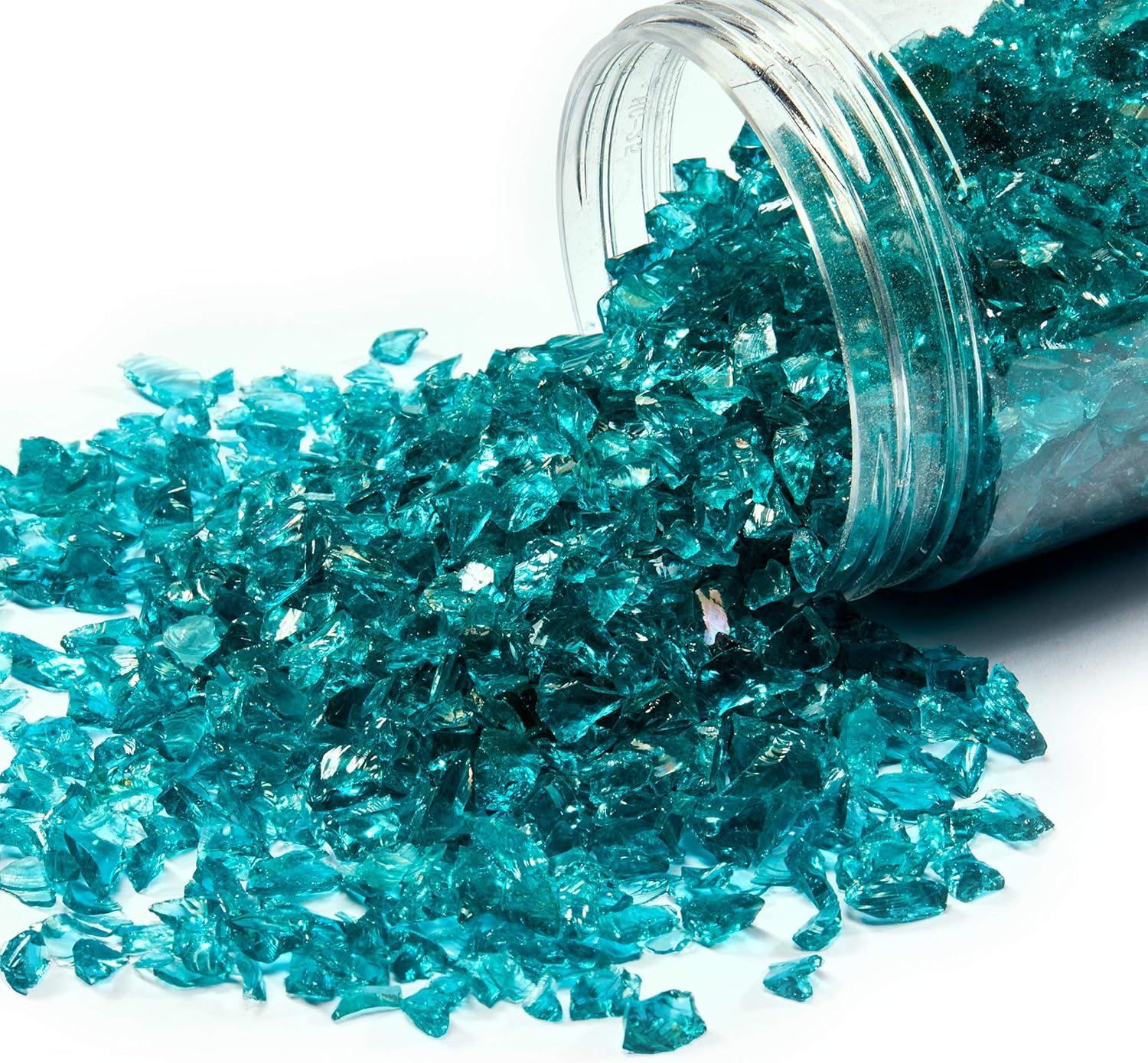 TWINKLING High Luster Fire Glass Gravel Stone Glitter,Broken Glass,Fire Gems Chips,Crushed Glass for Fire Pit Crafts Resin Art Aquarium Garden Decoration,3-6mm,1-Pound Jar (Turquoise)