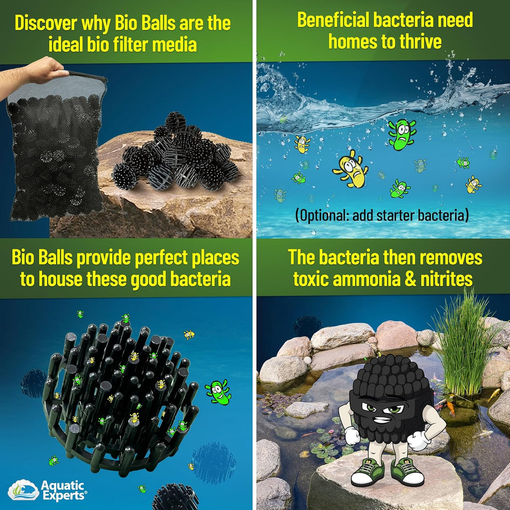 Aquatic Experts Bio Balls Filter Media Bulk, 1.5 Inch Large Bio Balls for Pond & Aquarium Filters, Pond Filter Media for Outdoor Ponds, (2000 Count with No Mesh Bags, 1.5 Inch)