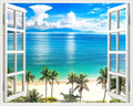 15x10ft Summer Beach Window Backdrop, Hawaii Tropical Island Palm Leaves Ocean Photography Backdrop, Wedding Pictures Birthday Party Backdrop Photo Booth Props
