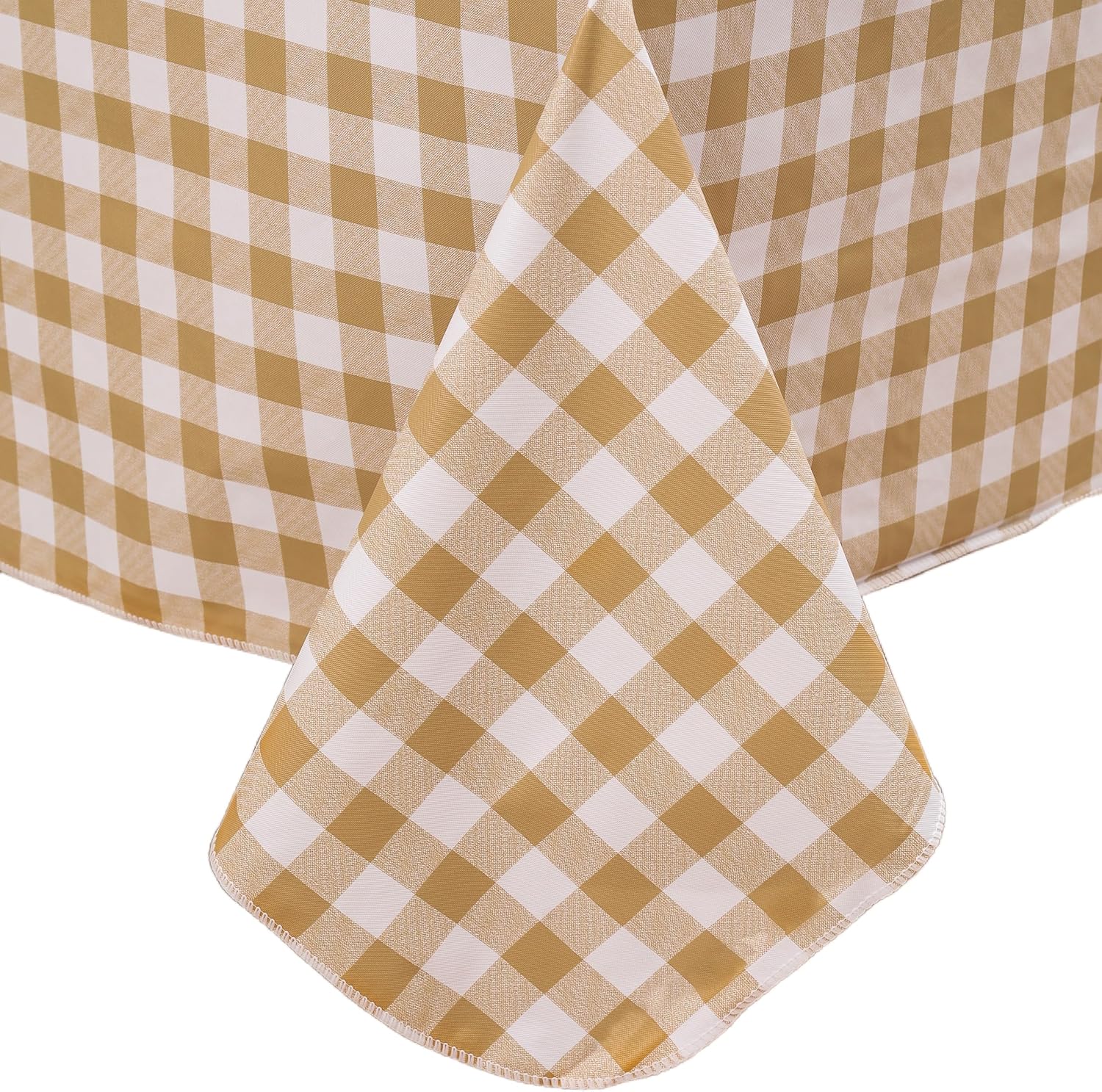Heavy Duty Vinyl Tablecloth with Flannel Backing Waterproof Oil-Proof Plastic Table Cloth Stain-Resistant Wipeable Rectangle or Square Table Cover for Indoor and Outdoor (Khaki Checkered, 60x102 Inch)
