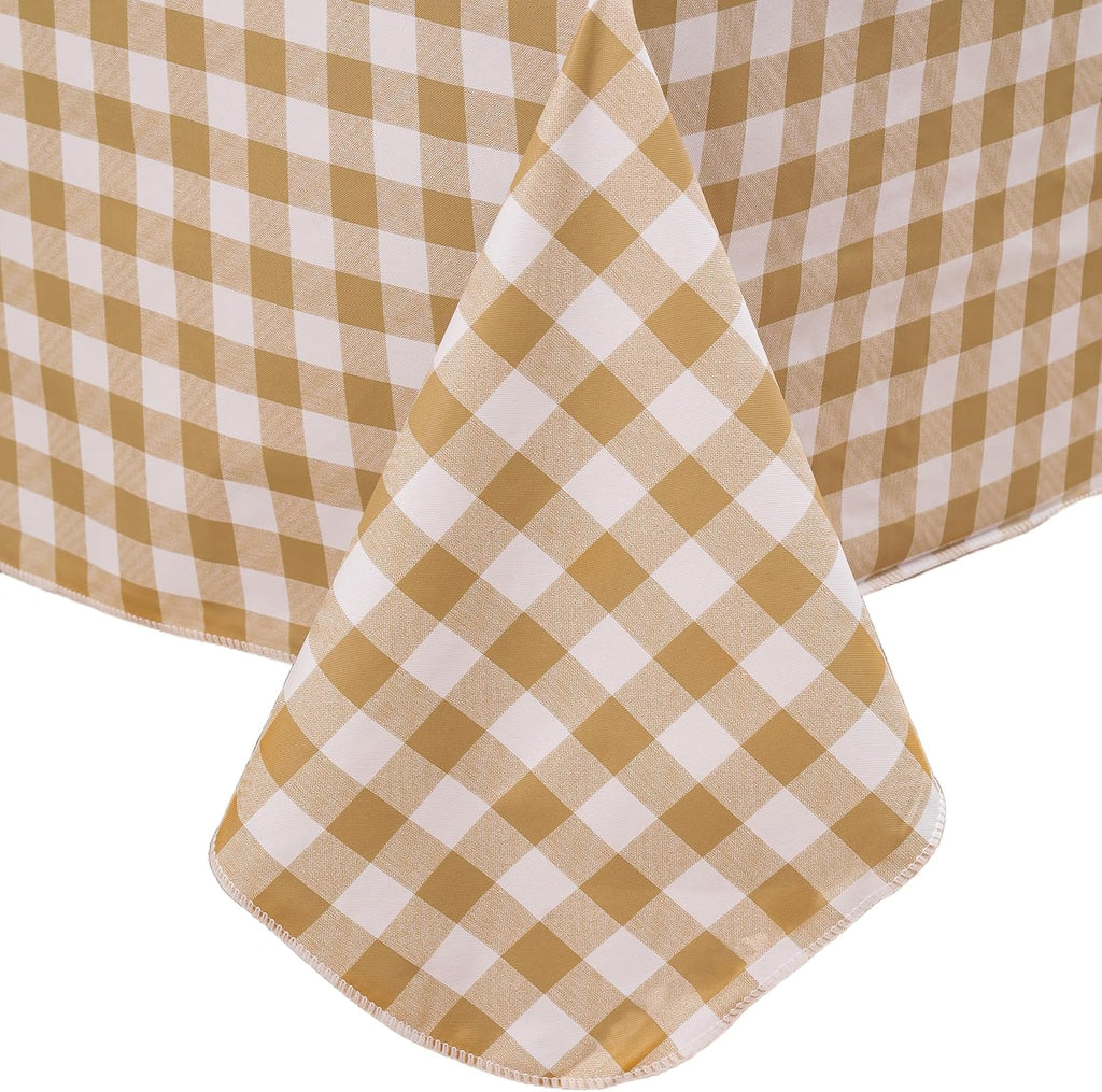 Heavy Duty Vinyl Tablecloth with Flannel Backing Waterproof Oil-Proof Plastic Table Cloth Stain-Resistant Wipeable Rectangle or Square Table Cover for Indoor and Outdoor (Khaki Checkered, 54x54 Inch)