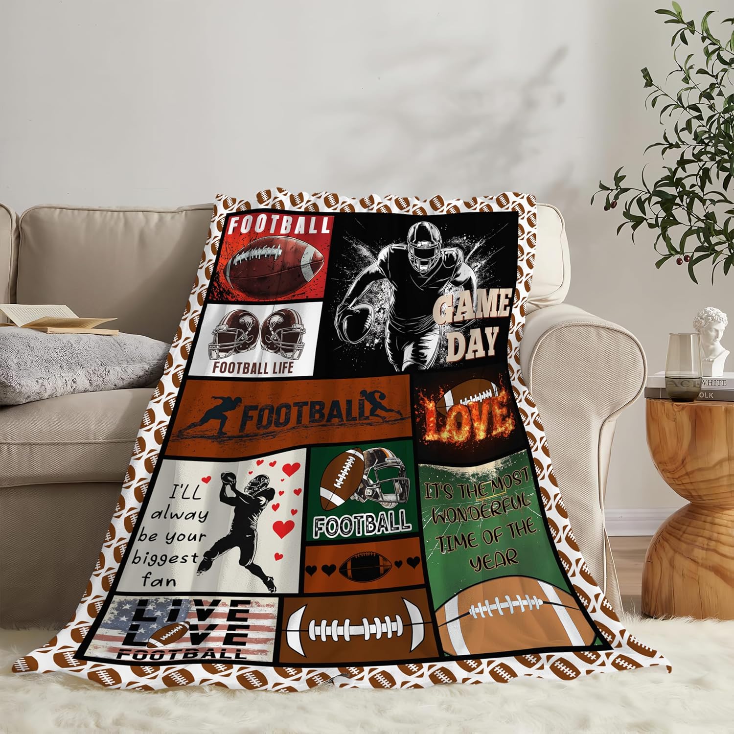 Football Blanket Sports Football Throw Blanket Gifts for Player Kids Girls Boys Adults Women Man Super Soft Cozy Plush Fluffy Fuzzy Fleece Blanket Decor 60''X80''