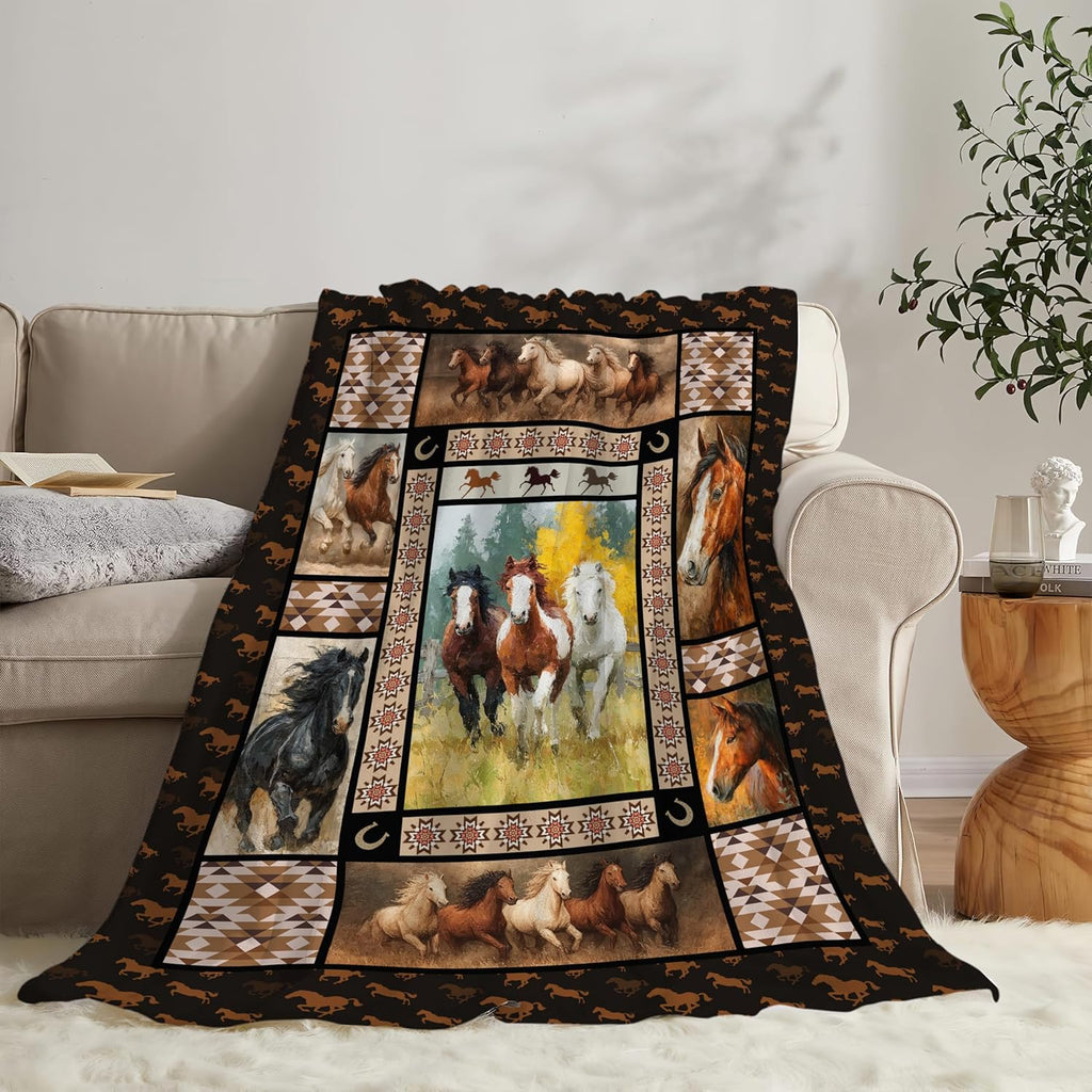 Horse Throw Blanket Horse Stuff Gifts for Kids Girls Boys Adults Women Men Soft Cozy Warm Plush Fluffy Fuzzy Fleece Blanket Decor 60''X80''