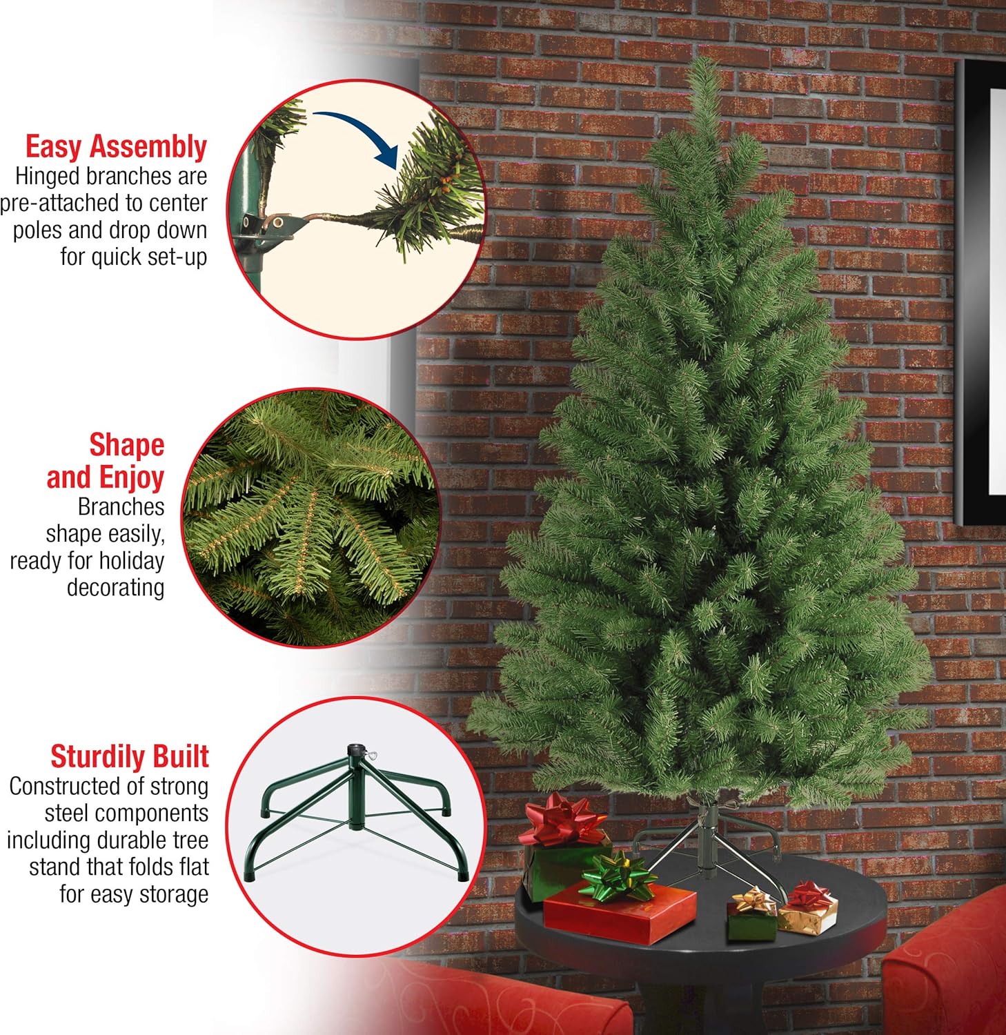 National Tree Company 4 ft Unlit North Valley Spruce Mini Artificial Christmas Tree, 307 Tips, Includes Stand, Green