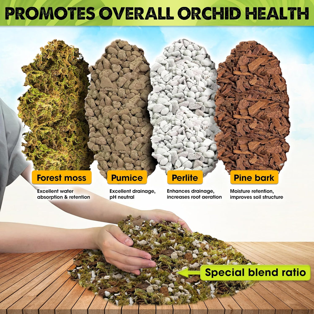 [Upgraded] DUSPRO Orchid Potting Mix for Repotting with Forest Moss, Pine Bark, Perlite & Pumice, Orchid Bark Potting Mix, Orchid Repotting Soil, Drainage Indoor Potting, Orchid Pot Not Included,1 QRT