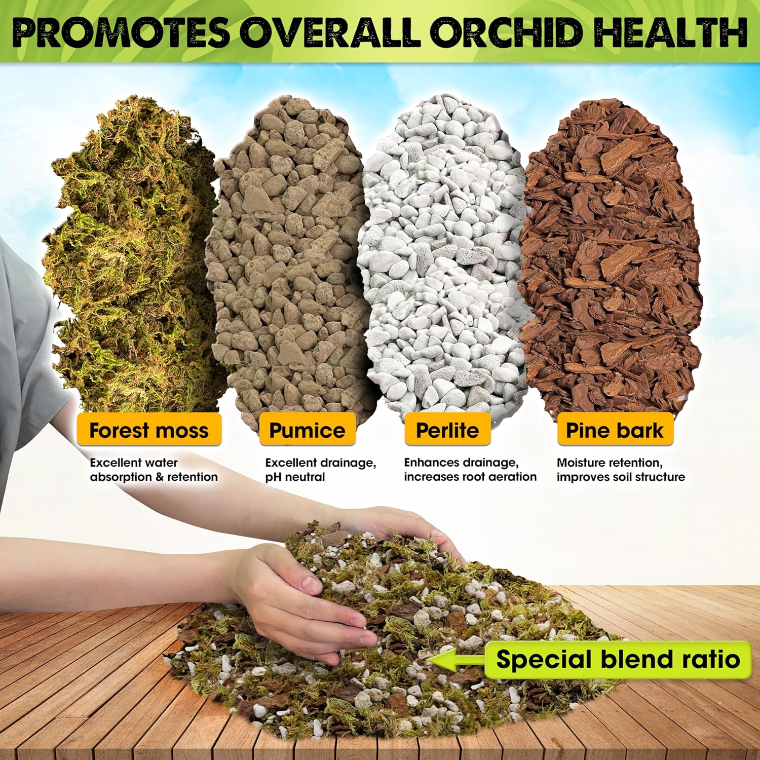 [Upgraded] DUSPRO Orchid Potting Mix for Repotting with Forest Moss, Pine Bark, Perlite & Pumice, Orchid Bark Potting Mix, Orchid Repotting Soil, Drainage Indoor Potting, Orchid Pot Not Included,1 QRT