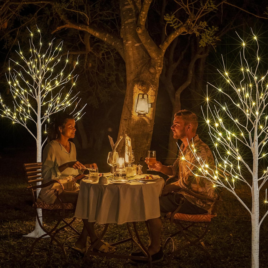 LIGHTSHARE 8 Feet 132L LED Birch Tree Lights, Pack of 2, Warm White, for Holiday Party and Christmas Decoration, Indoor and Outdoor Use