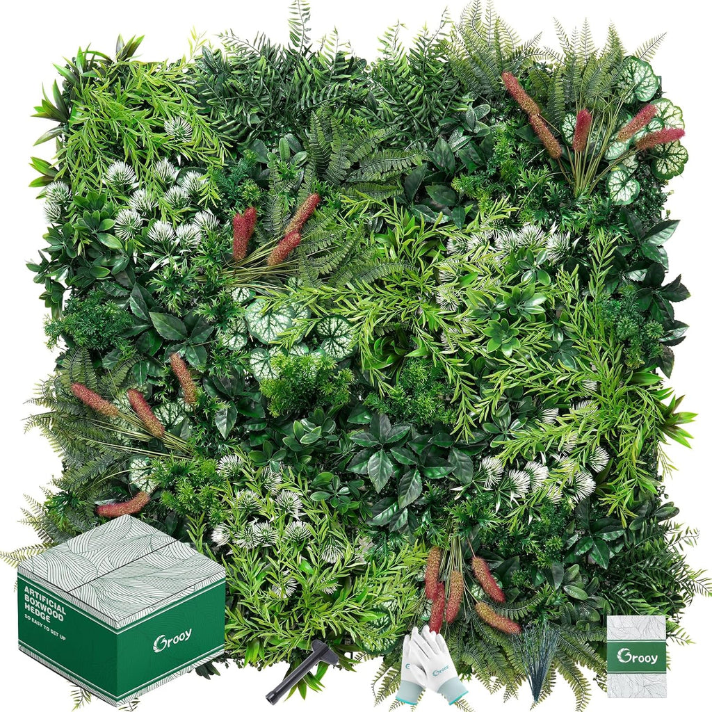 8PCS Grass Wall Panels, 20"x20" Artificial Ivy Greenery Wall Backdrop, UV-Anti Faux Boxwood Grass Panels Green Wall Decor for Garden Patio Balcony