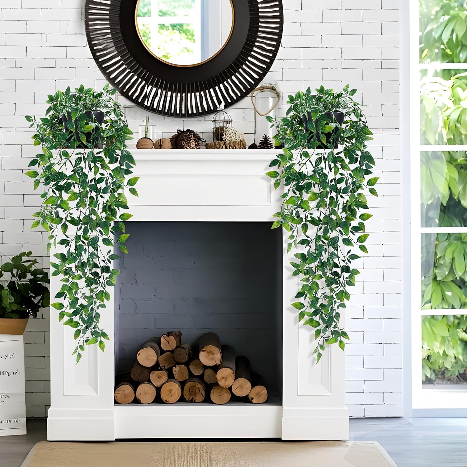 Waipfaru 2Pcs Fake Hanging Plants with Pot Deep Green Eucalyptus Leaves UV Resistant Fake Vines Ivy Artificial Plants Outdoor Faux Plants Indoor Bedroom Living Room Boho Wall Porch Shelf Decor