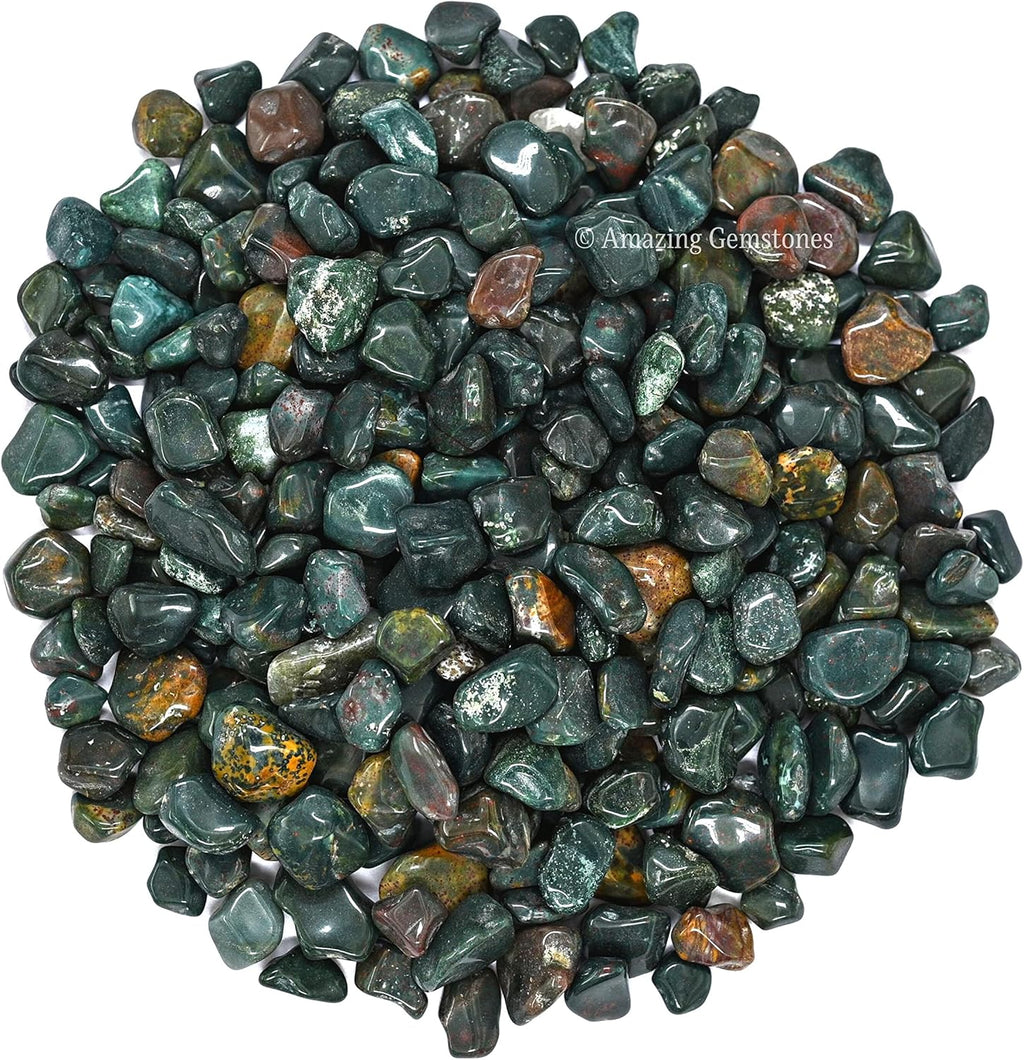 Amazing Gemstone Bloodstone Crystal Chips Aquarium Gravel Rocks - Bloodstone Chips Bulk Fish Tank Gravel, Small Tumbled Stone Chips and Tiny Crystals for Decoration (Natural AAA Grade Gemstones)