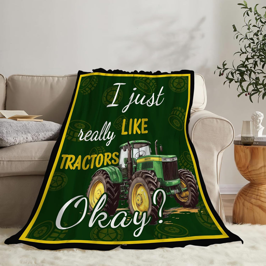 Tractor Blanket Farm Green Tractor Throw Blanket Gifts for Women Girls Men Boys Kids Adults Super Soft Cozy Plush Fluffy Fuzzy Fleece Blanket Decor 60''X80''