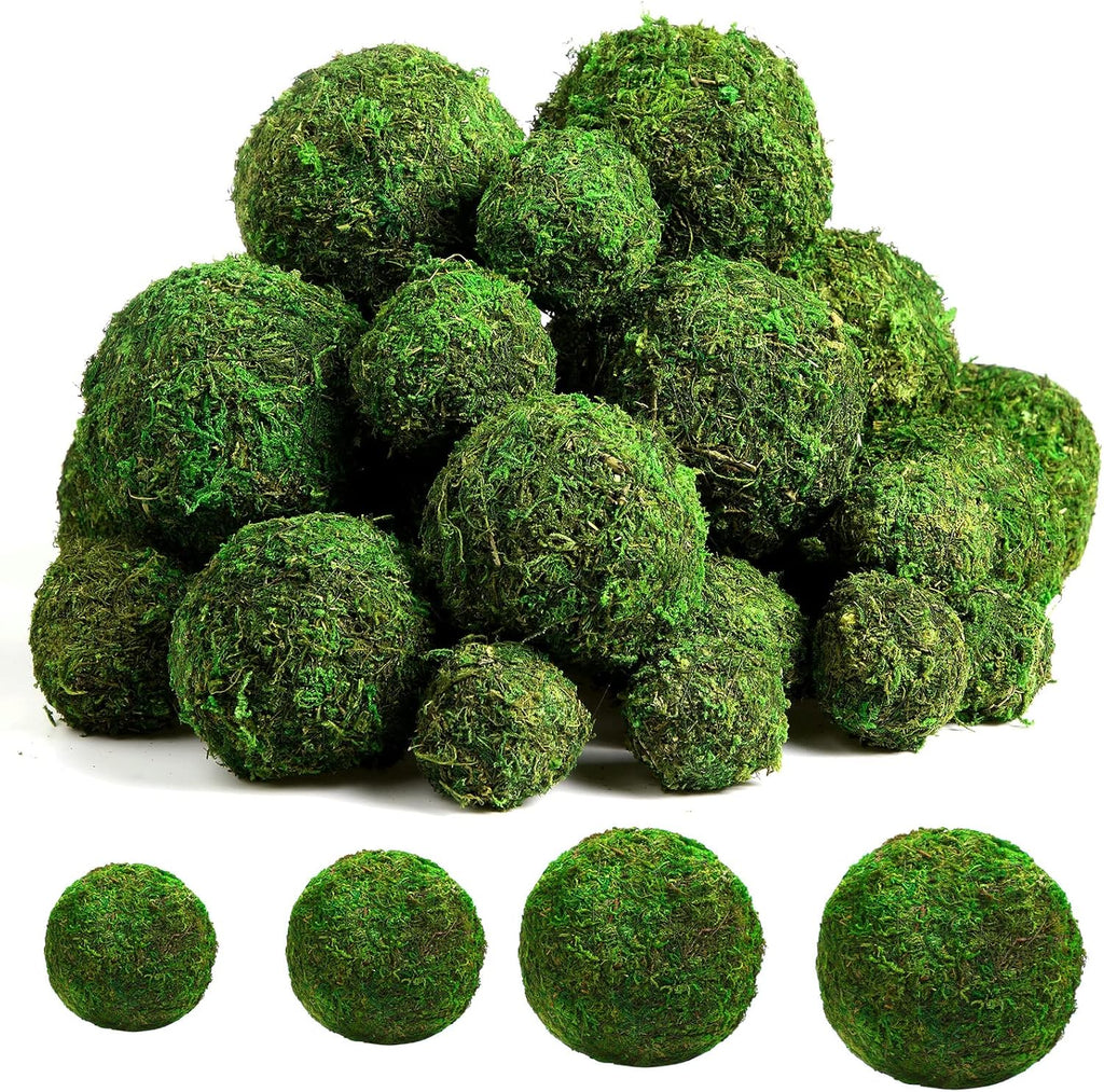 Yunsailing 36 pcs Moss Decorative Ball Natural Green, Handmade Moss Ball Spheres, Vase Fillers for Christmas Garden Home Wedding Party Decoration, 4 Sizes