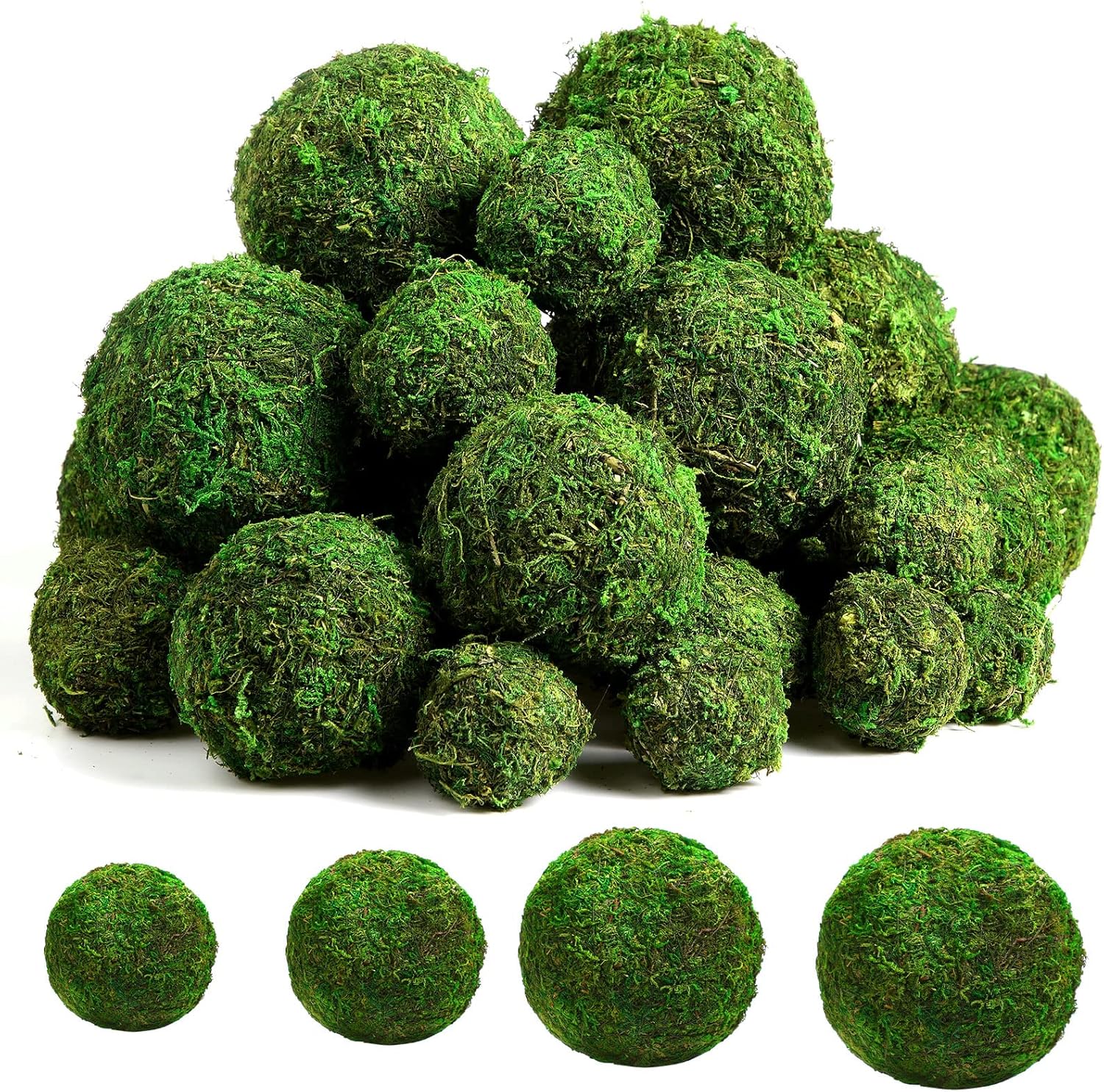 Yunsailing 36 pcs Moss Decorative Ball Natural Green, Handmade Moss Ball Spheres, Vase Fillers for Christmas Garden Home Wedding Party Decoration, 4 Sizes
