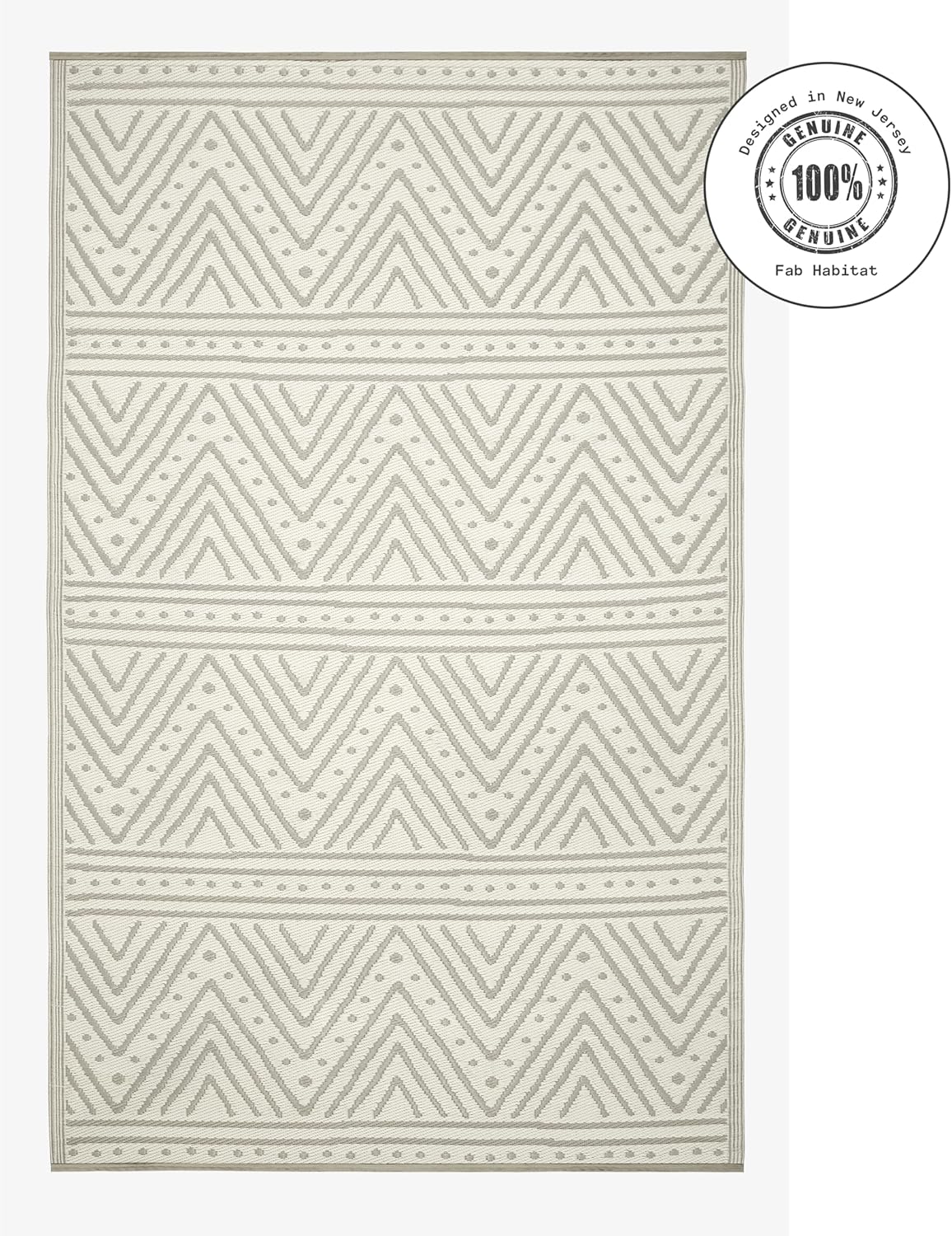 Fab Habitat Chevron Outdoor Rug - Waterproof, Fade Resistant, Crease-Free - Premium Recycled Plastic - Striped - Porch, Deck, Balcony, Mudroom, Laundry Room, Patio - Patan - Beige - 3 x 5 ft