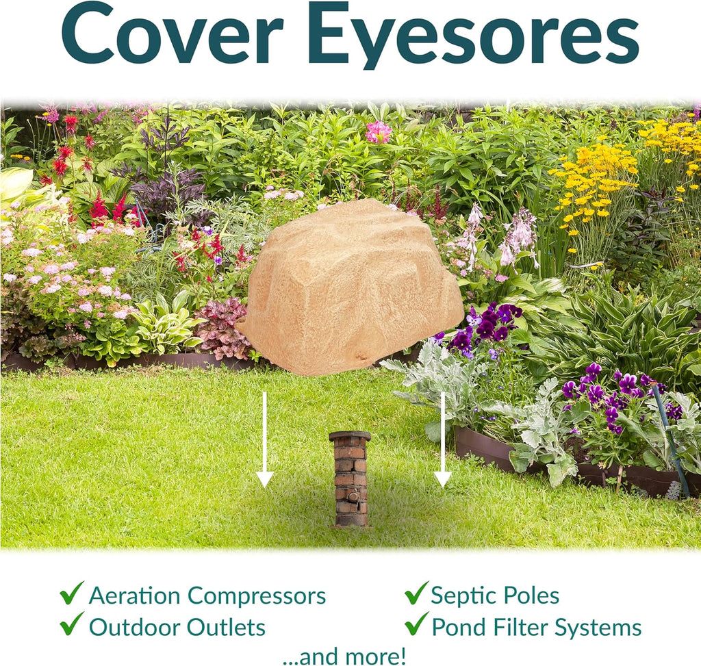 Sunnydaze 14” H Polyresin Faux Landscape Rock Cover - Lightweight Fake Rock Well Pump Cover for Outside - Sand