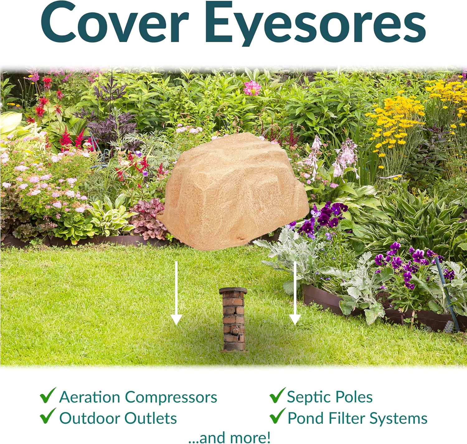 Sunnydaze 14” H Polyresin Faux Landscape Rock Cover - Lightweight Fake Rock Well Pump Cover for Outside - Sand