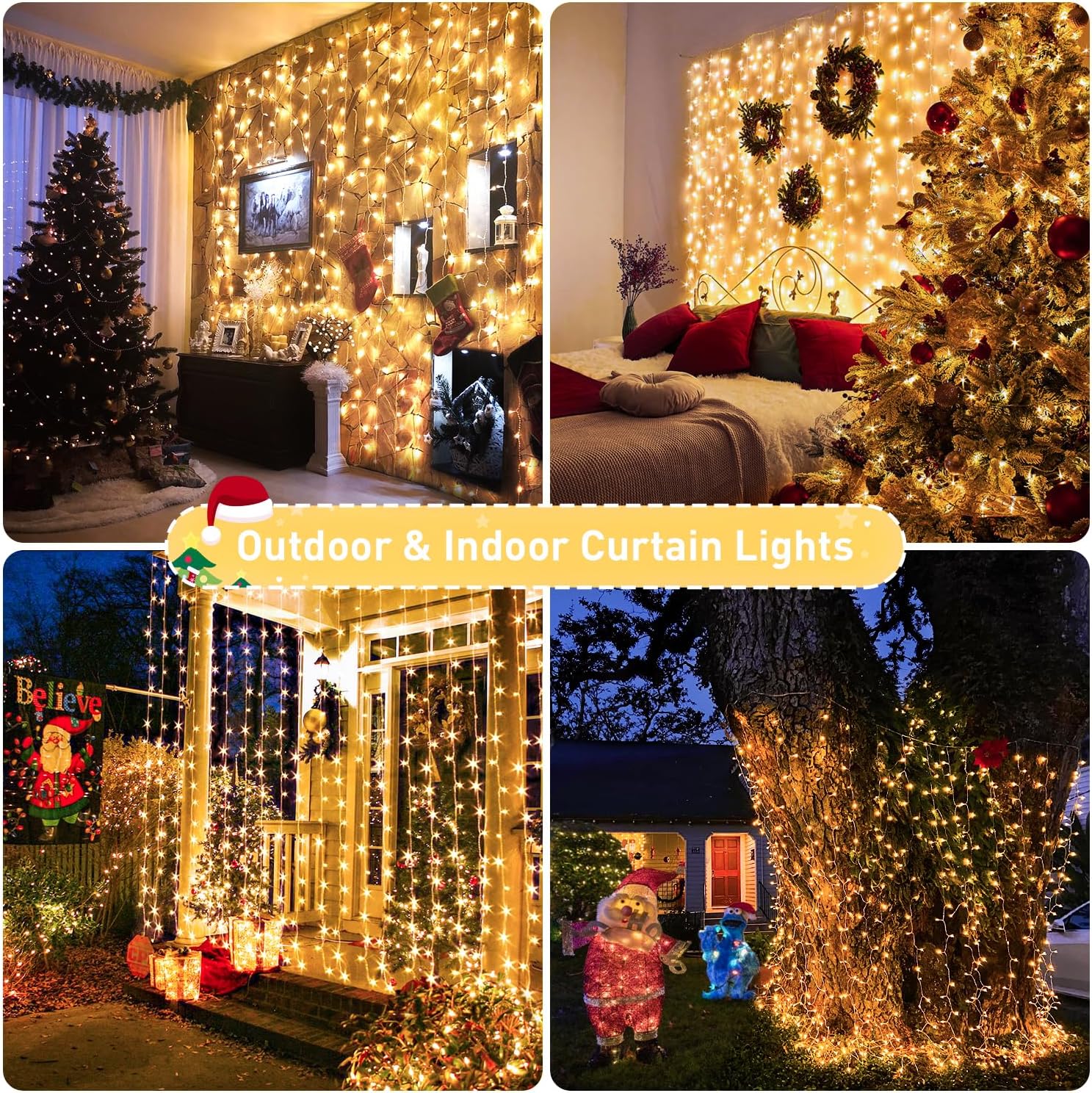 JMEXSUSS 900 LED Outdoor Christmas Curtain Lights, 9.5x29.5ft Christmas Lights Plug in with Remote, Twinkle Hanging String Light for Bedroom Wall Wedding Backdrop Window Gazebo Decor, Warm White