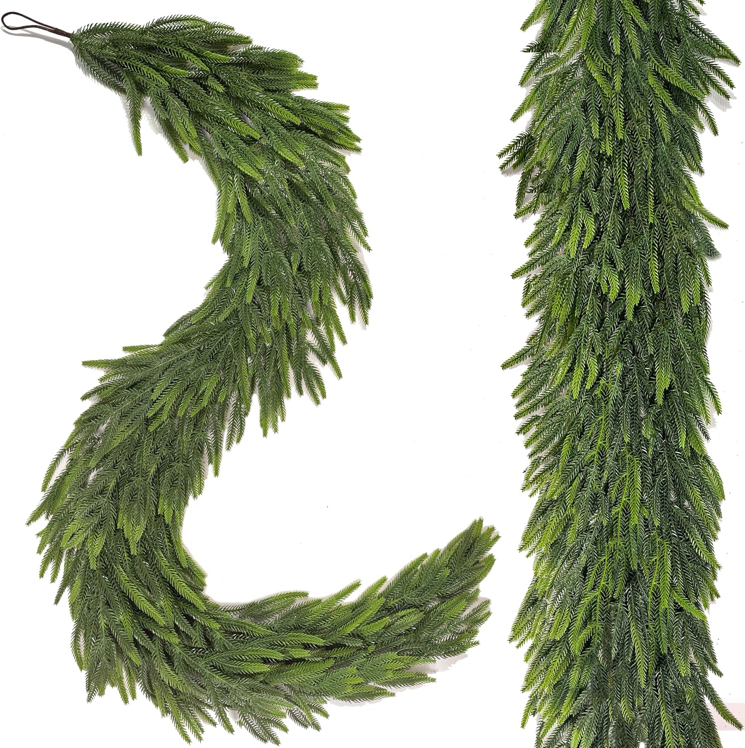 6 Ft Extra Full Christmas Garland Delux Real Touch Norfolk Pine Garland Christmas Decorations Lush Realistic Greenery Garlands for Mantle, Table, Stair, Railing, Fireplace Indoor Outdoor Holiday Decor