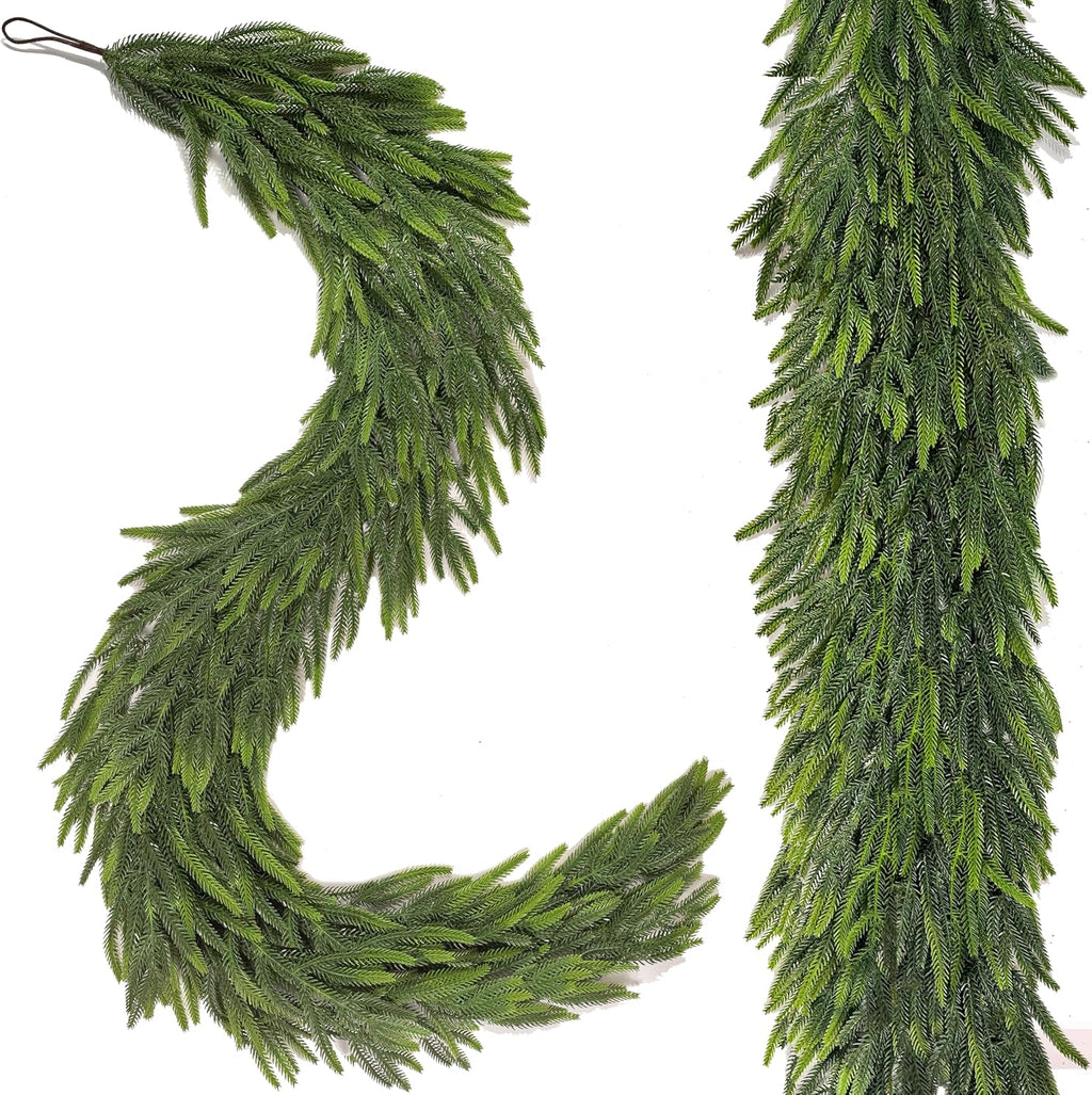 12FT (2pcs 6Ft) Extra Full Christmas Garland Real Touch Norfolk Pine Garland Christmas Decorations Realistic Greenery Garlands for Mantle, Table, Stair, Railing, Fireplace Indoor Outdoor Holiday Decor