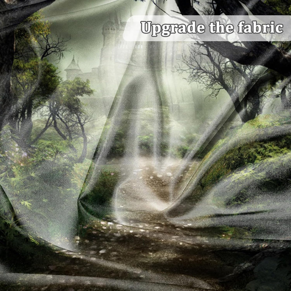 Renaiss Enchanted Forest Backdrop Fabric Green Medieval Smoky Jungle Forest Wonderland Fairy Tale Adventure Photography Background for Kids Fairytale Theme Party Decorations Photo Prop 7x5ft