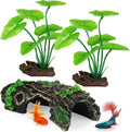 MyLifeUNIT Fish Tank Decor, Silk Aquarium Plants and Hollow Tree Trunk Decor for Betta, Goldfish, Turtle, Reptile Decoration