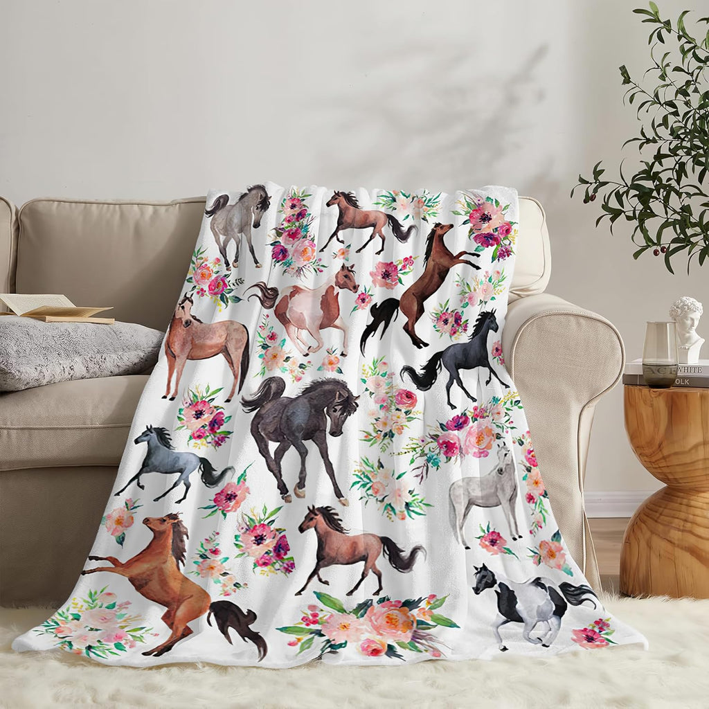 Horse Blanket Horse Throw Blanket Gifts for Girls Women Kids Boys Adults Man Super Soft Cozy Plush Fluffy Fuzzy Fleece Blanket Decor 60''X80''