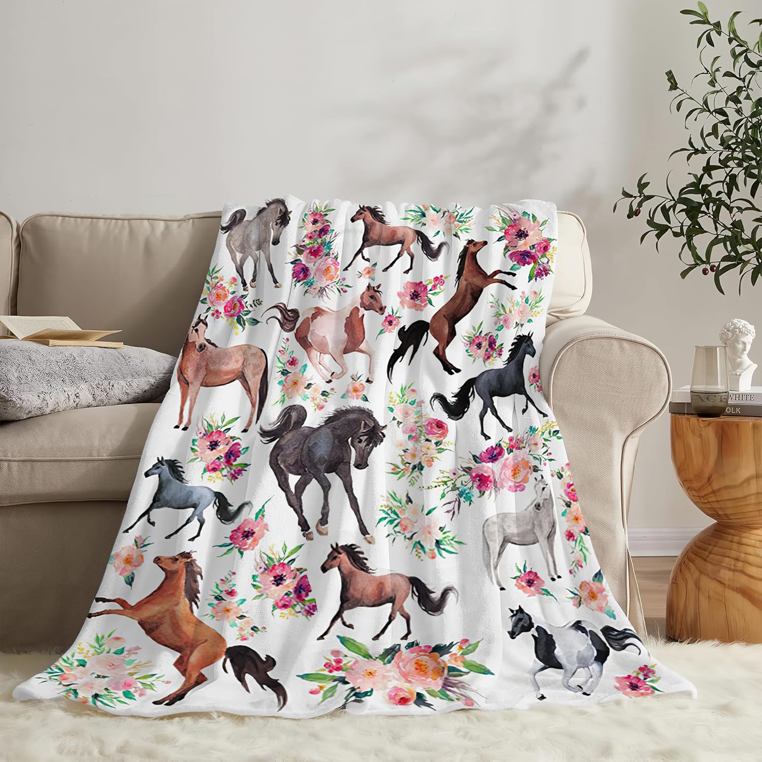 Horse Blanket Horse Throw Blanket Gifts for Girls Women Kids Boys Adults Man Super Soft Cozy Plush Fluffy Fuzzy Fleece Blanket Decor 60''X80''