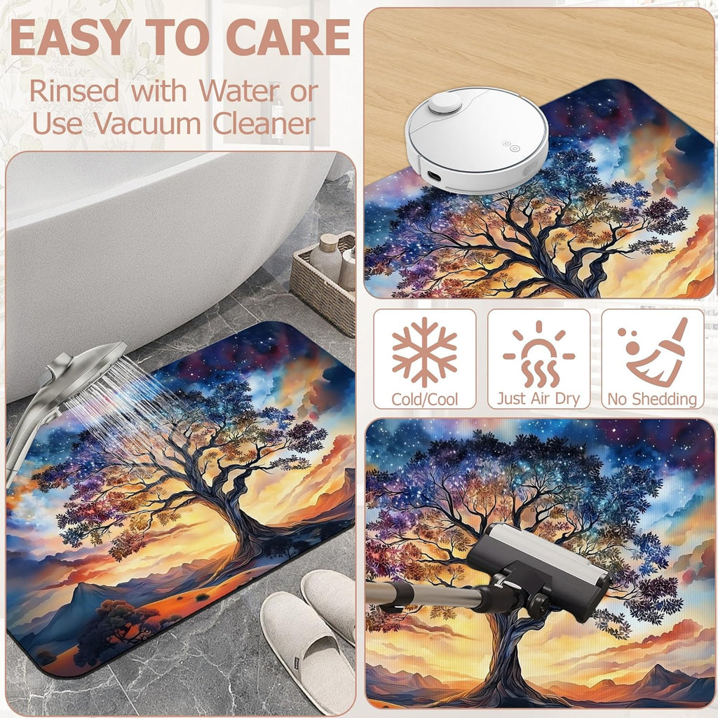 Non Slip Bath Mat,Tree of Life Bathroom Decor,Diatomaceous Bath Mat Quick Dry Absorbent Bathroom Rugs-Shower Rug for Kitchen Laundry Bathtub Shower 17"x29.5"