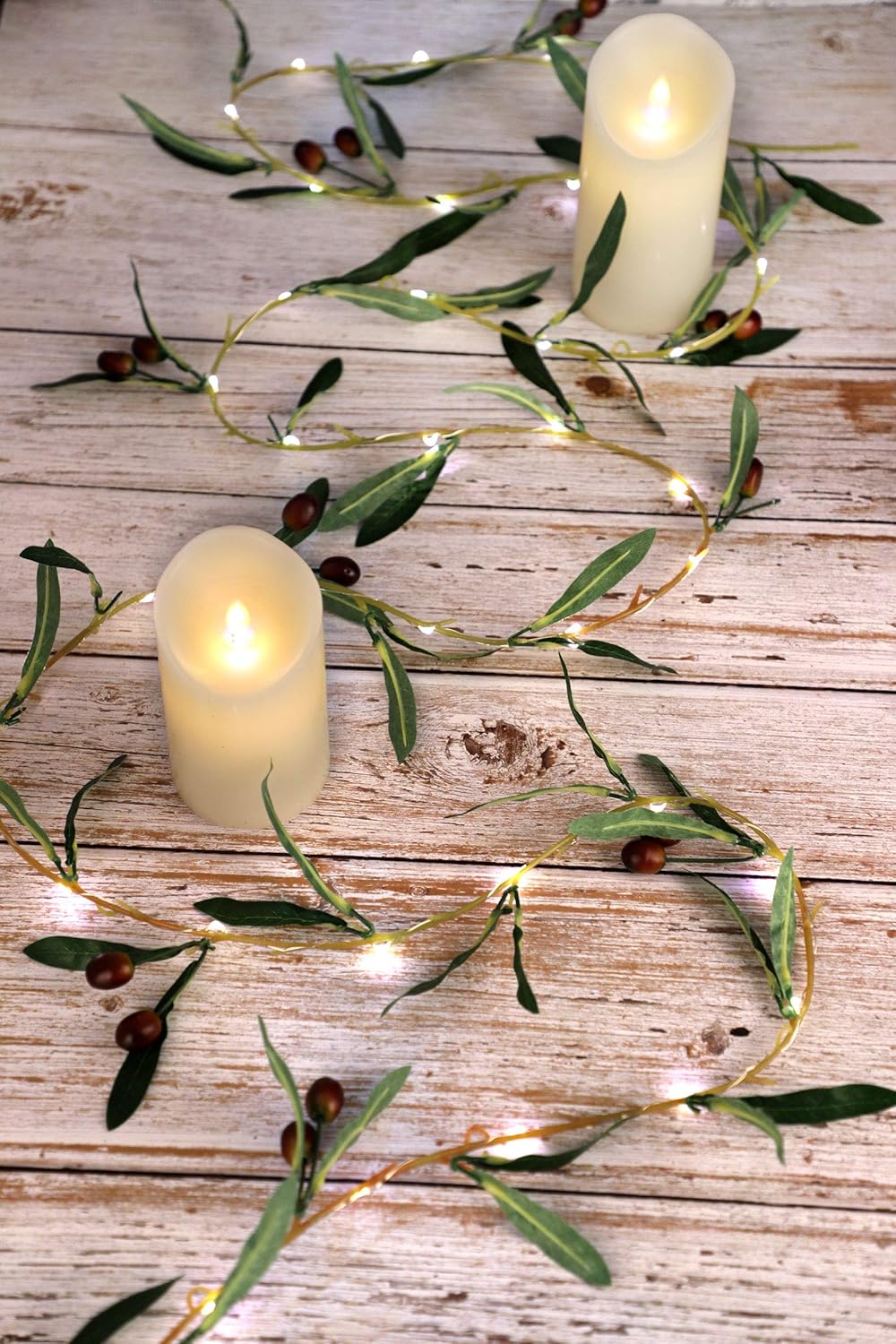 Impress Life Olive Branch Garland String Lights 10FT 40 White LED Battery USB Operated Lighted Twig Vine with Timer for Christmas Thanksgiving Party Spring Decoration