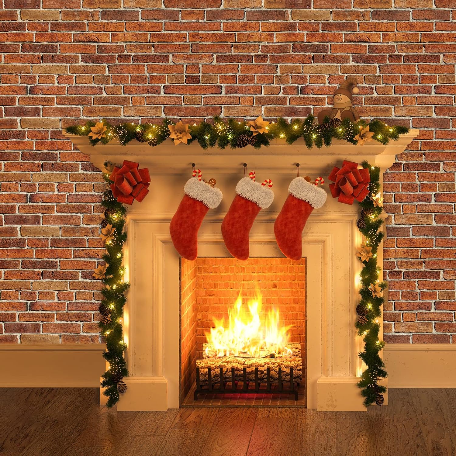 Chuangdi 8 Pcs 4.5 x 9 Feet Brick Wall Backdrop Tablecloth Christmas Stone Wallpaper Removable Wall Scene Setter Background for Medieval Castle Winter Holiday Party Decoration(Retro Red)