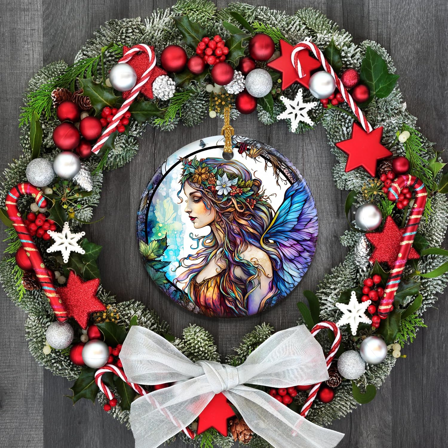 Stained Ceramic Fairy Ornament - Fairy Christmas Ornaments - Christmas Tree Ornaments - Christmas Decorations - Fairy Decor for Office, Room, Home - Holiday Present Ideas - B