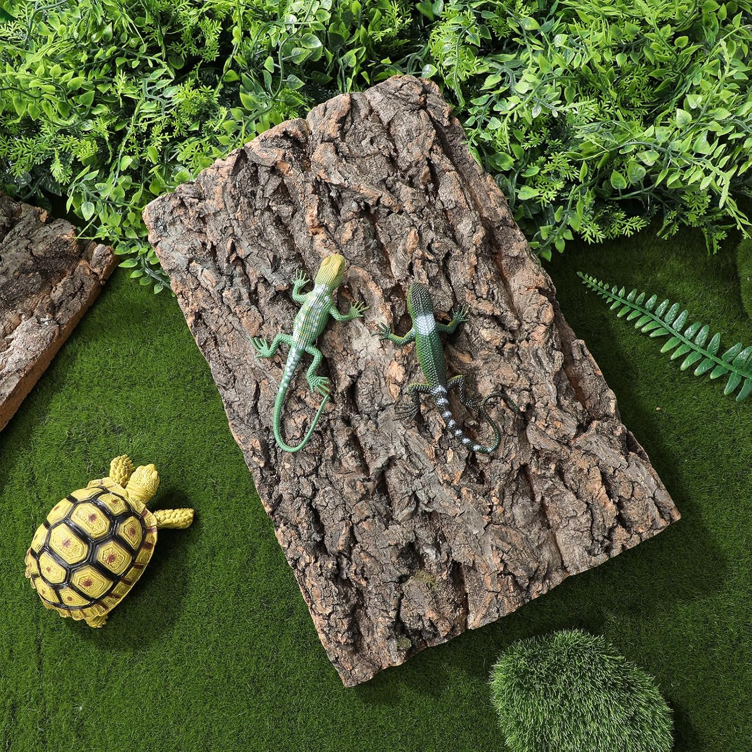 Kisangel 2Pcs Cork Bark Reptile Terrarium, 3D Natural Bark Backdrop - Background Climbing Mat for Lizard, Turtle, Gecko, Bearded Dragon