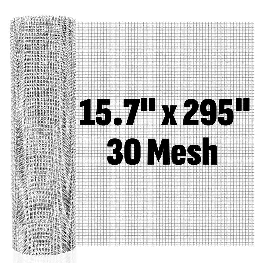 30 Mesh 304 Stainless Steel Mesh Screen, 15.7'' x 295''(40cm x 750cm) Wire Screen Mesh, Rust Free Woven Wire Mesh, Metal Mesh Screen for Air Vents, Garden Covers, Filters, Window Screen
